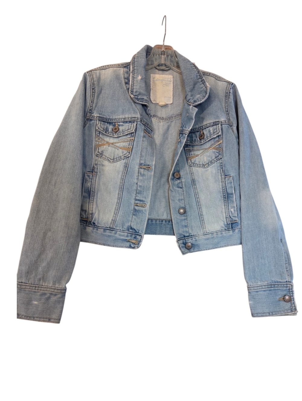 Aeropostale Light Wash Distressed Denim Jacket Cropped Cotton Boho Size Medium